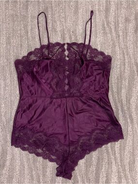 VTG 70s Barbizon Purple Lace Satin Teddy Lingerie Sheer Buttons Women’s Sz L